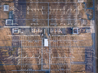 Aerial view of a high voltage substation