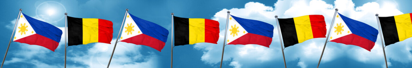 Philippines flag with Belgium flag, 3D rendering