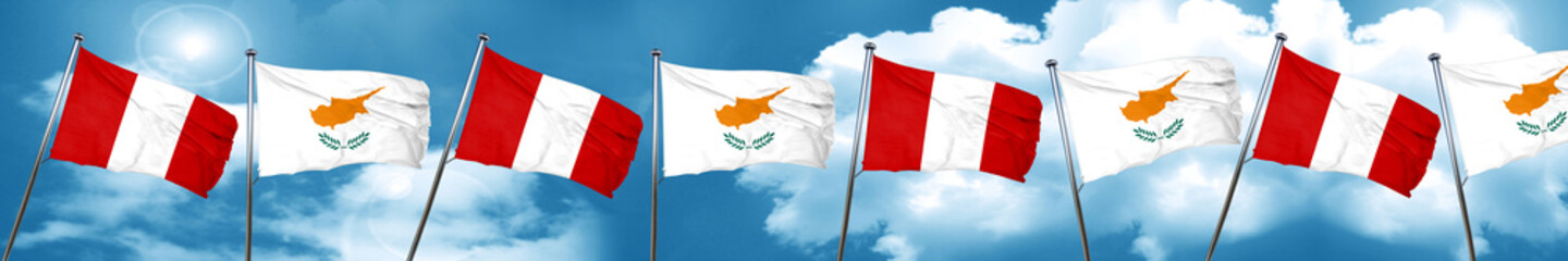 Peru flag with Cyprus flag, 3D rendering