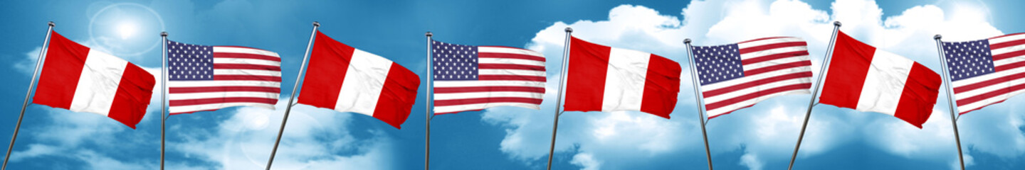 Peru flag with American flag, 3D rendering