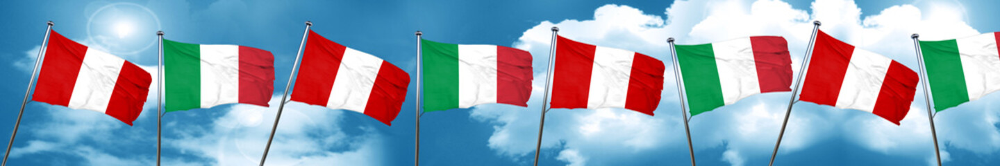 Peru flag with Italy flag, 3D rendering
