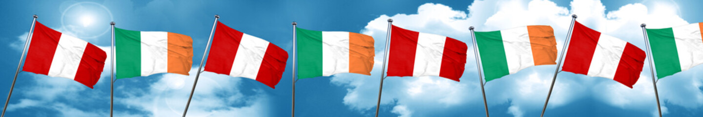 Peru flag with Ireland flag, 3D rendering