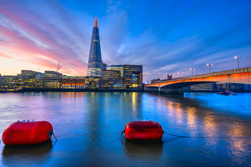 Naklejka premium sunrise over London, with the Shard and London Bridge. London, U