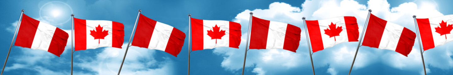 Peru flag with Canada flag, 3D rendering