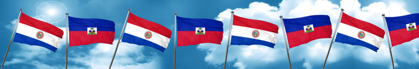 Paraguay flag with Haiti flag, 3D rendering