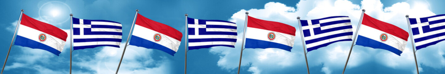 Paraguay flag with Greece flag, 3D rendering