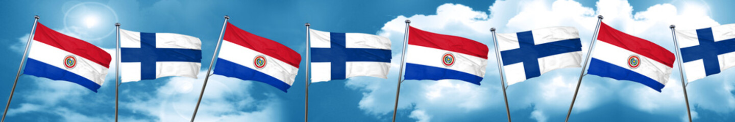Paraguay flag with Finland flag, 3D rendering