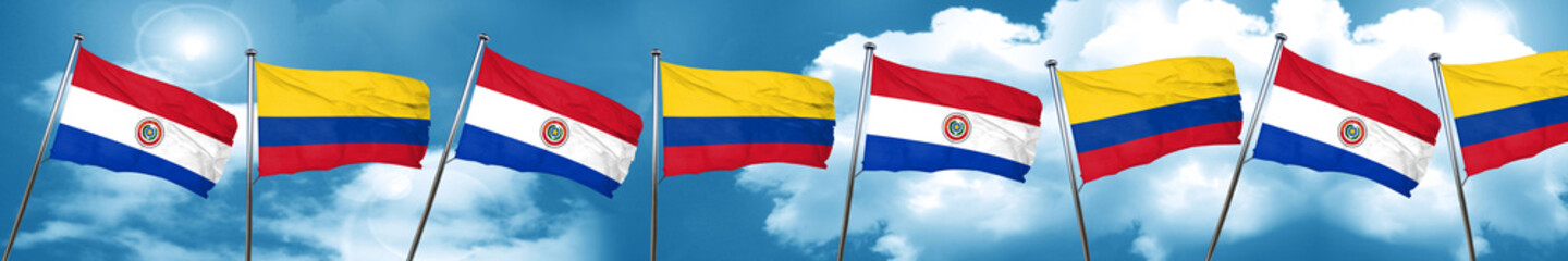 Paraguay flag with Colombia flag, 3D rendering