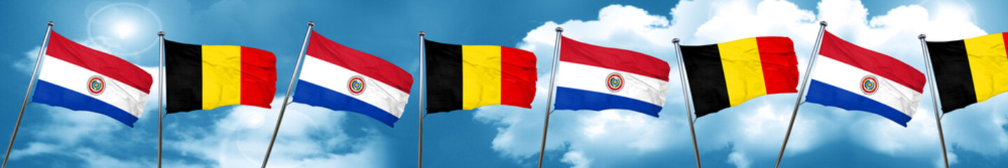 Paraguay flag with Belgium flag, 3D rendering