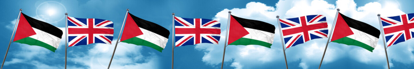 Fototapeta na wymiar palestine flag with Great Britain flag, 3D rendering