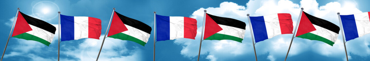 palestine flag with France flag, 3D rendering