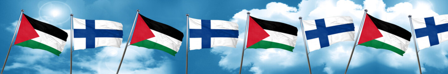 Fototapeta na wymiar palestine flag with Finland flag, 3D rendering
