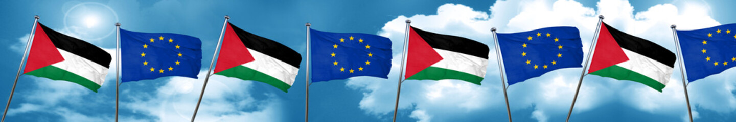 palestine flag with european union flag, 3D rendering