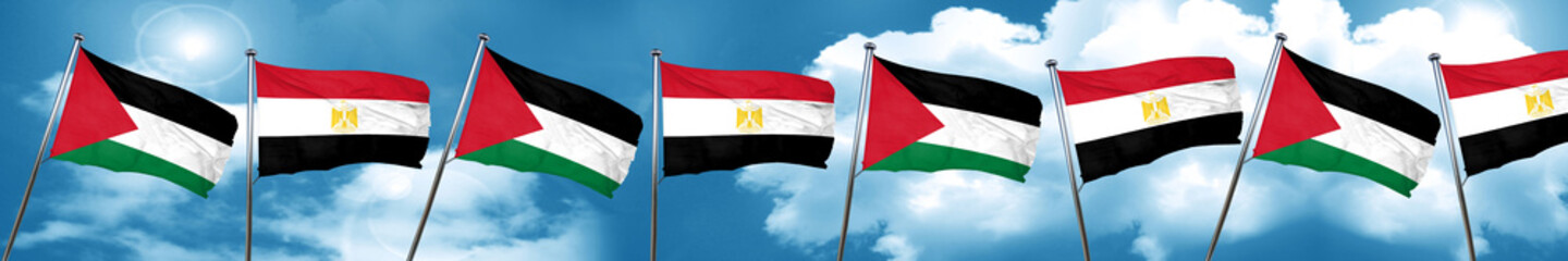 palestine flag with egypt flag, 3D rendering