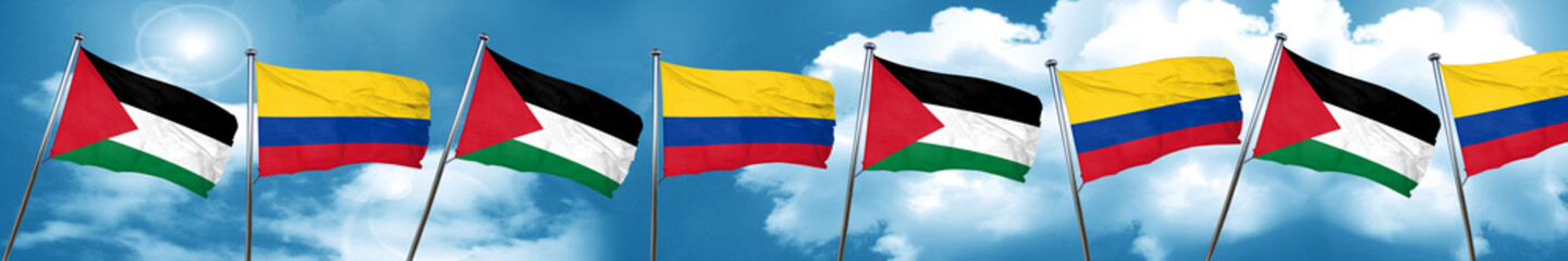palestine flag with Colombia flag, 3D rendering