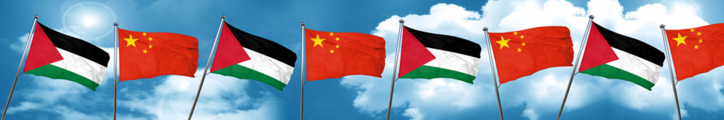 palestine flag with China flag, 3D rendering