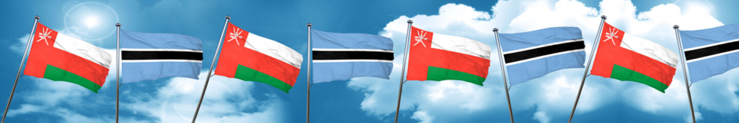 Oman flag with Botswana flag, 3D rendering