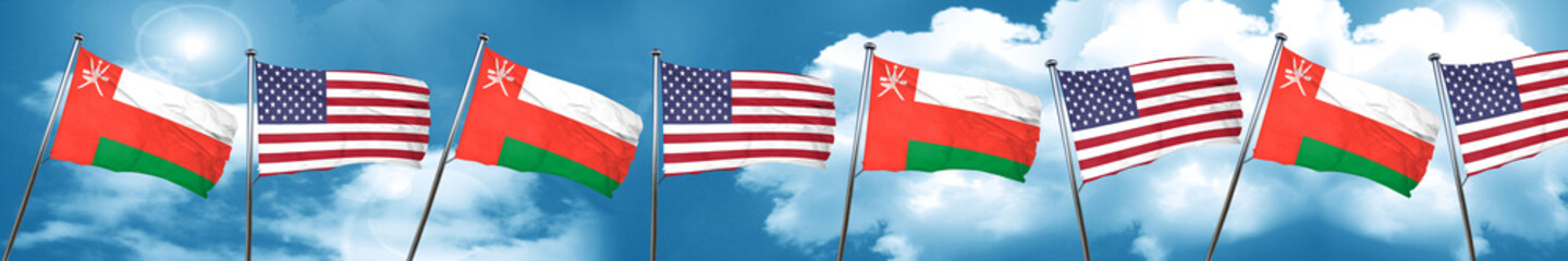 Oman flag with American flag, 3D rendering