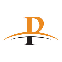 initial letter logo with swoosh orange black