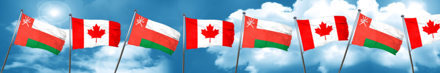 Oman flag with Canada flag, 3D rendering