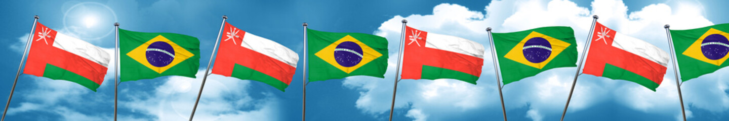 Oman flag with Brazil flag, 3D rendering