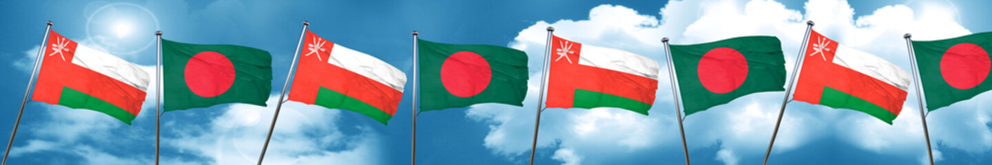 Oman flag with Bangladesh flag, 3D rendering