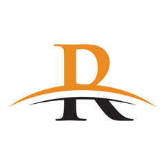 initial letter logo with swoosh orange black