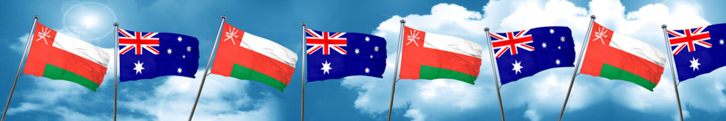 Oman flag with Australia flag, 3D rendering