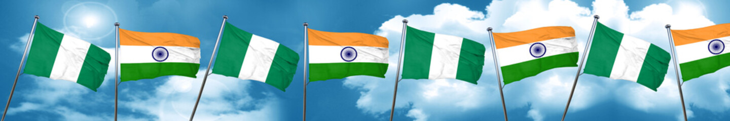 Nigeria flag with India flag, 3D rendering