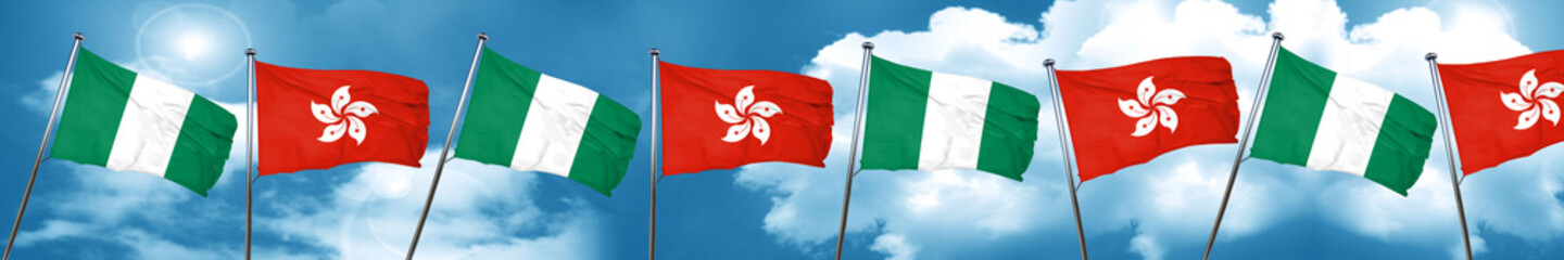 Nigeria flag with Hong Kong flag, 3D rendering