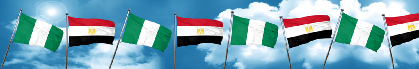 Nigeria flag with egypt flag, 3D rendering