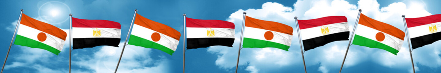 niger flag with egypt flag, 3D rendering