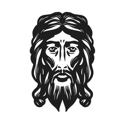 Fototapeta premium Face of Jesus isolated on white background. Vector illustration