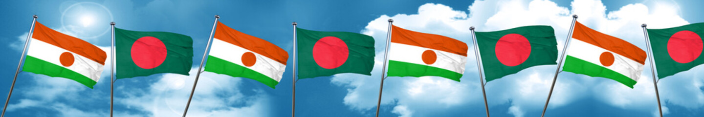 niger flag with Bangladesh flag, 3D rendering