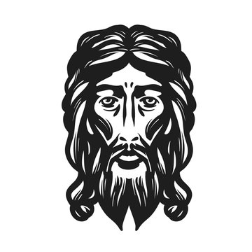 Face of Jesus isolated on white background. Vector illustration