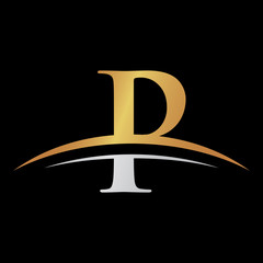 initial letter logo with swoosh silver gold