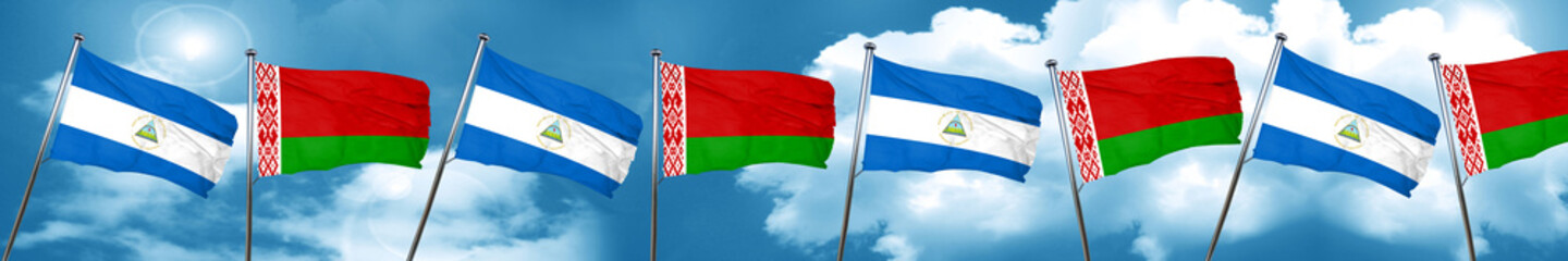 nicaragua flag with Belarus flag, 3D rendering