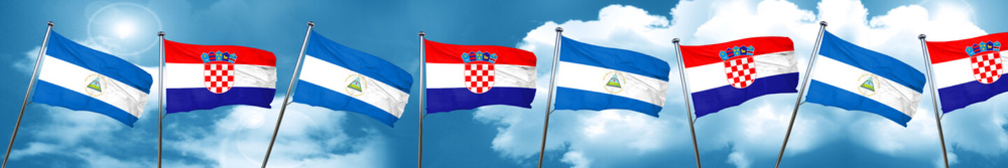 nicaragua flag with Croatia flag, 3D rendering
