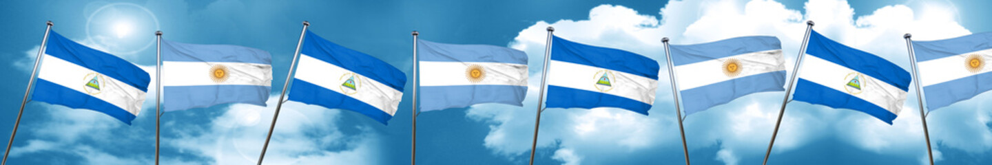 nicaragua flag with Argentine flag, 3D rendering