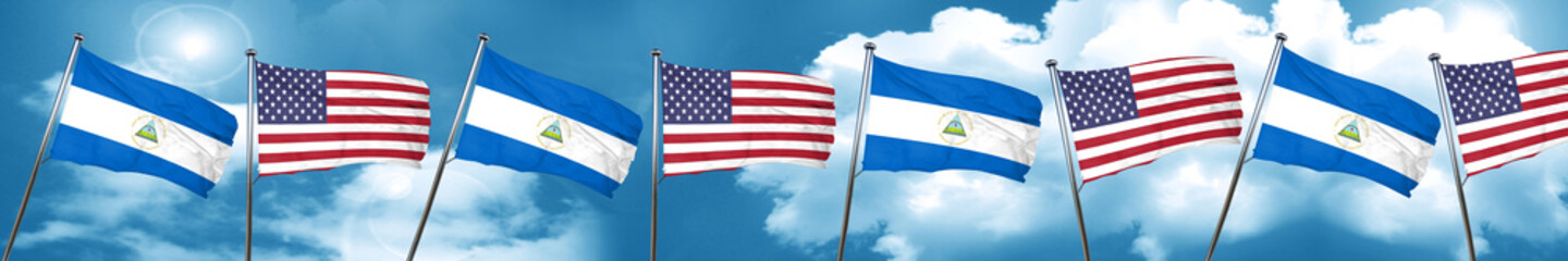nicaragua flag with American flag, 3D rendering
