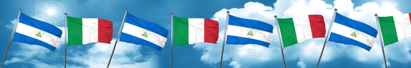 nicaragua flag with Italy flag, 3D rendering