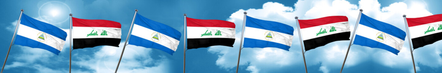 nicaragua flag with Iraq flag, 3D rendering