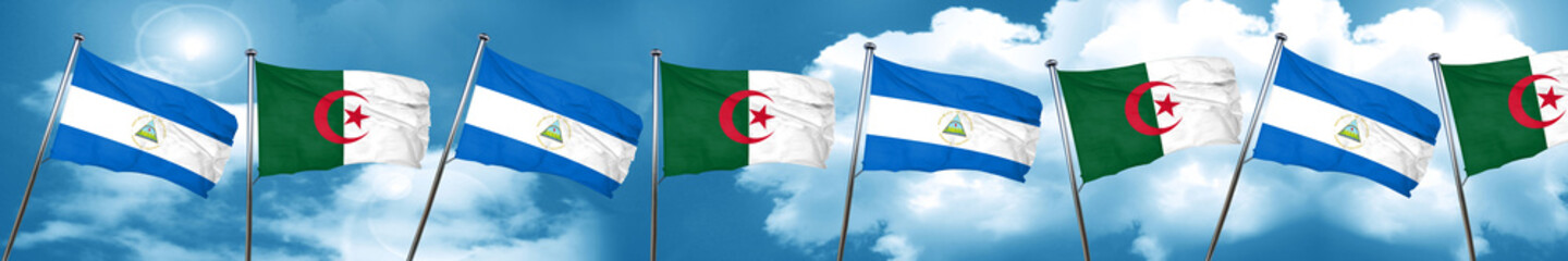 nicaragua flag with Algeria flag, 3D rendering