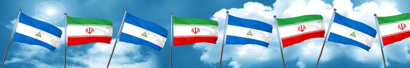 nicaragua flag with Iran flag, 3D rendering