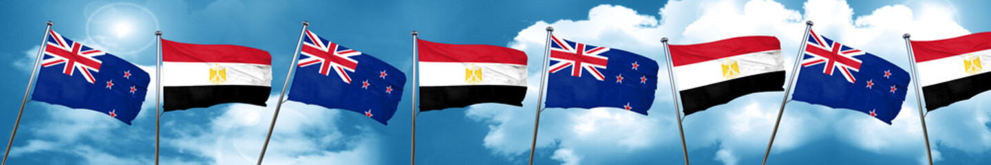 New zealand flag with egypt flag, 3D rendering