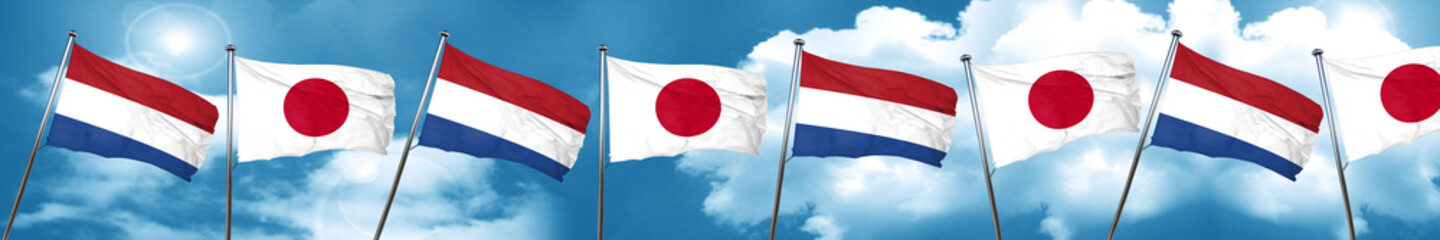 Netherlands flag with Japan flag, 3D rendering