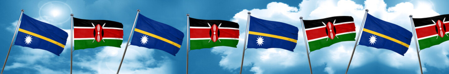 Nauru flag with Kenya flag, 3D rendering