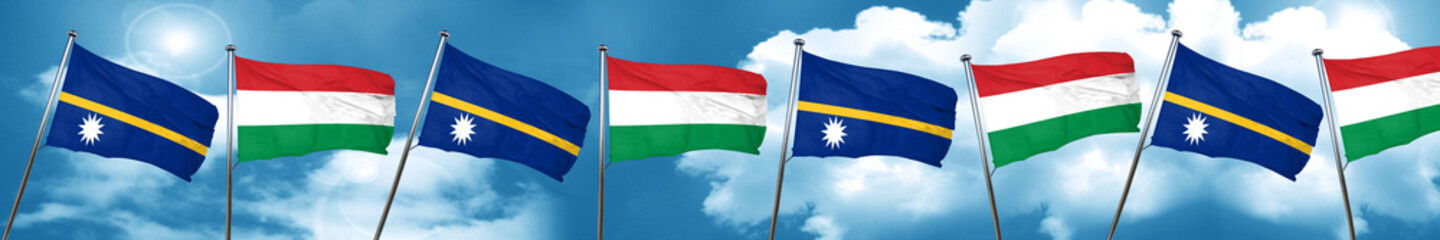 Nauru flag with Hungary flag, 3D rendering