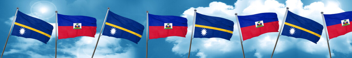 Nauru flag with Haiti flag, 3D rendering