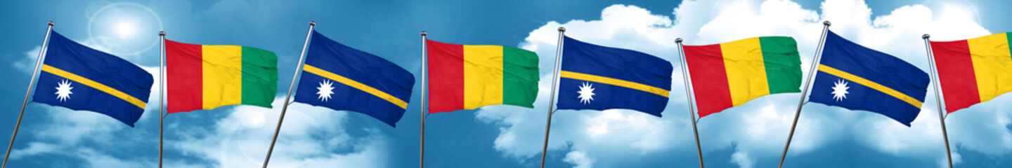 Nauru flag with Guinea flag, 3D rendering